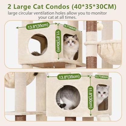 Globlazer 72in Heavy Duty Cat Tree Tower for Large Adult Cats, Multi-Level Cat Condo Stand with 2 Cozy Baskets & 6 Sisal Scratching Posts, S72E, Beige - color: Beige