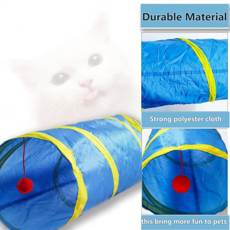 Cat Tunnel Tube Toys，Tunnels for Indoor Cats, 2 Way Collapsible Interactive Toy with Balls for Rabbits, Kittens, Ferrets, Puppy - color: 2 Way Blue Yellow