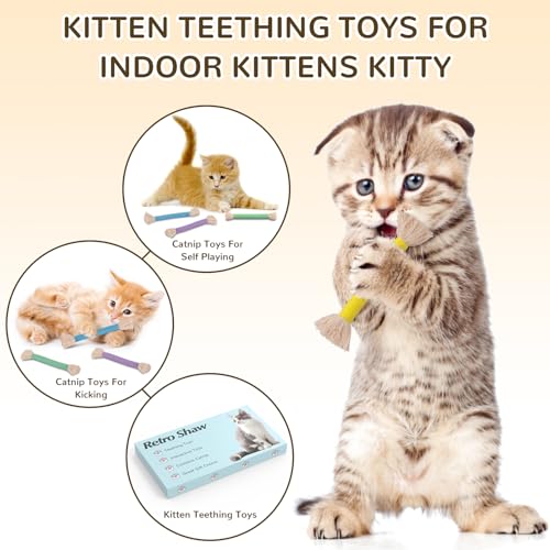 Retro Shaw Cat Toys Chew Ropes with Catnip, 6 Pack, Safe Teeth Cleaning Kitten Toys for Indoor Cats Kitty, Cat Nip Kicker Interactive Pet Toys 6.1 Inches - size: 6.1 in