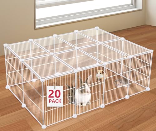 VISCOO 20 Panels Small Animal Playpen, Pet Playpen, C&C Cage for Guinea Pigs, Rabbit/Bunny Cage, Puppy Play Pen, Indoor Outdoor Portable Metal Wire Yard Fence(White) - color: White, style: 20 Panels- 48"L x 24"W x 16"H