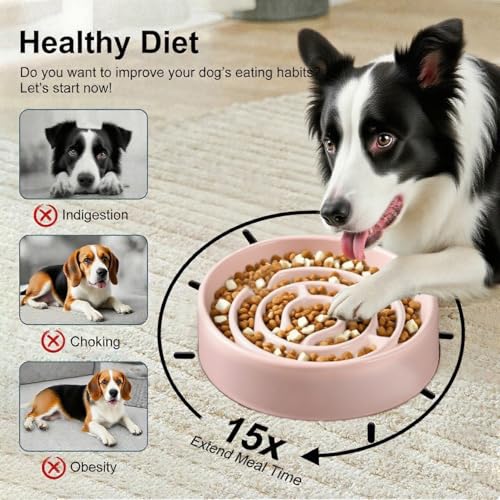 Ceramic Slow Feeder Dog Bowls with Anti-Slip, Slow Feeder & Non-Slip Design, Boredom and Anxiety Reducer, Suitable for All Breed Dogs and Cat (Ceramic-Pink) - color: Ceramic-Pink