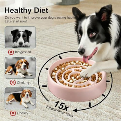 Ceramic Slow Feeder Dog Bowls with Anti-Slip, Slow Feeder & Non-Slip Design, Boredom and Anxiety Reducer, Suitable for All Breed Dogs and Cat (Ceramic-Pink) - color: Ceramic-Pink