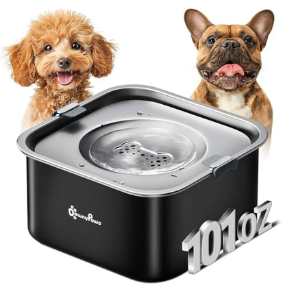 DownyPaws No Spill Water Bowl for Dogs,101oz/3L Slobber Stopper Stainless Steel, Slow Drinking Dog Water Bowl, No Mess Dog Water Dispenser Spill Proof, Dishwasher Safe, Black - color: Black
