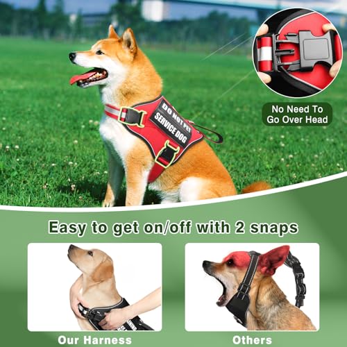 Service Dog Vest Harness and Leash Set+10 Patches,No Pull&Adjustable Reflective Dog Harness with Soft Padded Handle for Training/Everyday,Fit Small/Medium/Large/Extra-Large Dogs(Red XL) - color: Red, size: Extra-large