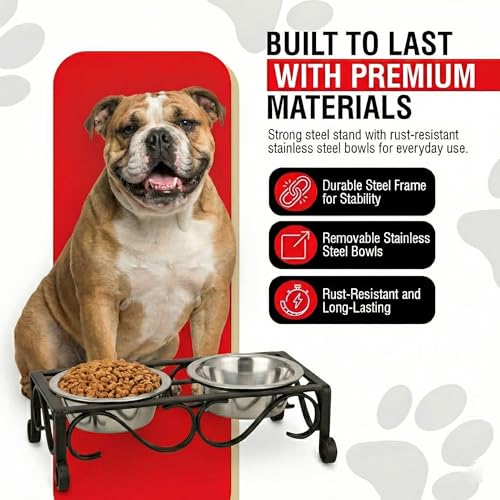 Loving Pets Elevated Dog Bowls – Raised Stainless Steel Dog Bowls with Steel Stand – Non-Skid, No Spill Feeder for Small, Medium & Large Dogs – Easy to Clean, Durable Raised Dog Feeding Station - color: Matte Black, size: 1 Pint