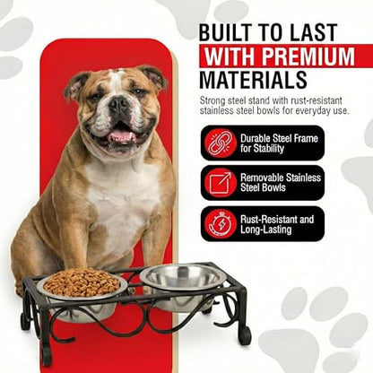 Loving Pets Elevated Dog Bowls – Raised Stainless Steel Dog Bowls with Steel Stand – Non-Skid, No Spill Feeder for Small, Medium & Large Dogs – Easy to Clean, Durable Raised Dog Feeding Station - color: Matte Black, size: 1 Pint