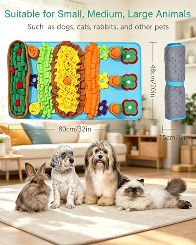 ORIA Snuffle Mat for Dogs, 32''x20'' Interactive Slow Feeder Mat for Boredom, Mental Stimulation, Stress Relief, Dog Puzzle Toy & Treat Mat for Small Medium Large Dogs Puppies - size: 32x20 inch
