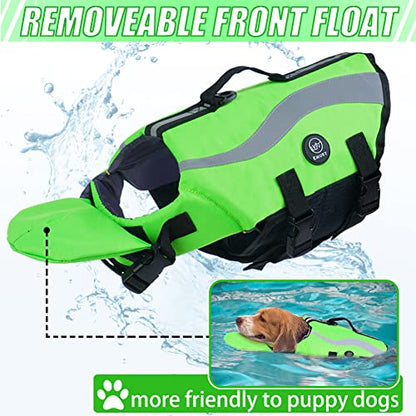 EMUST Dog Life Vests, Adjustable Life Jackets for Small Dogs with Enhanced Buoyancy, Small Dog Swim Vest with Durable Rescue Handle, Green,XS - color: Green, size: XS