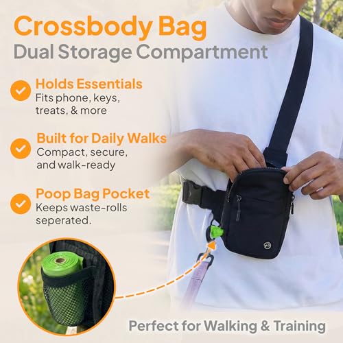 Hands Free Crossbody Dog Leash Bag with Built-in Poop Bag Dispenser & Storage, Dual Bungee Shock-Absorbing Leash with Dual Handles for Small, Medium, Large Dogs Walking Training (Lavender) - color: Lavender