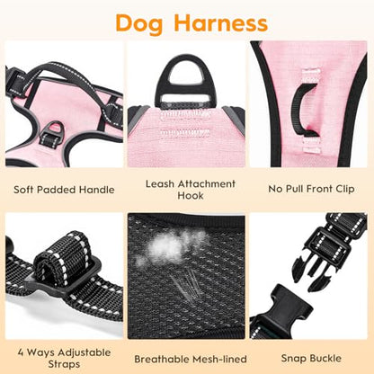 No Pull Dog Harness, No Chock Reflective Adjustable Soft Padded Pet Vest with Easy Control Handle, Easy Wearing with Stylish, Reinforced Knot, 2 Buckles - color: Pink, size: X-Small