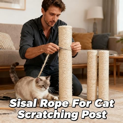 164 Feet Sisal Rope for Cat Tree & Scratching Post Replacement, 1/4 Inch Scratcher Rope to Refresh Cat Furniture, Durable Cat Scratching Rope - color: 1/4 inch (6mm) Light Color