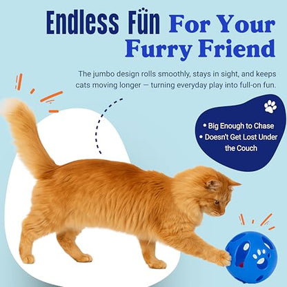 Large Cat Ball Toy with Bell – Interactive Rolling Design for Active Play – Sturdy Plastic Cat Toy Ball that Stays Visible During Play – Blue 1 Pack for Cats, Kittens, and Small Pets - color: Blue - 1 Pack