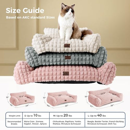 Cute Small Dog Couch Bed – Supportive & Fluffy Pet Sofa with Faux Rabbit Fur Washable Cover in 3D Diamond Pattern, 30" Pink - color: Pink, size: Medium: 30"L x 20"W x 10"Th
