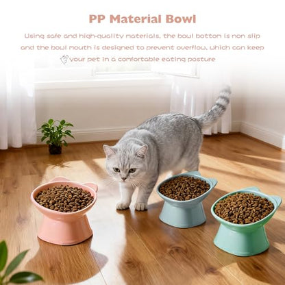 KSIA Klear Elevated Cat Bowls 2 Pack, Tilted Raised Cat Bowl for Food and Water, 4.72" Wide, Whisker Friendly Anti Vomit for Indoor Cats, Microwave and Dishwasher Safe, Green - color: Green