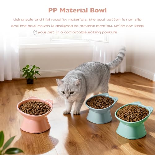 KSIA Klear Elevated Cat Bowls 2 Pack, Tilted Raised Cat Bowl for Food and Water, 4.72" Wide, Whisker Friendly Anti Vomit for Indoor Cats, Microwave and Dishwasher Safe, Pink - color: Pink