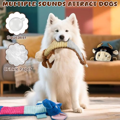 3 Pack No Stuffing Dog Squeaky Toys, Dog Chew Toys with Crinkle and Squeaker, Cute Animal PlushToys to Keep Them Busy, Suitable for Large, Medium and Small Breeds （Elephant&Monkey&Cattle - style: Elephant&Monkey&Cattle