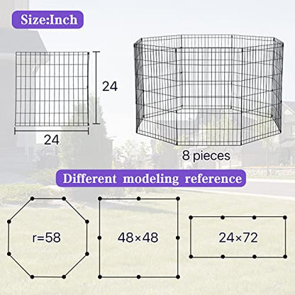 Dog Playpen for Small Medium Large Dogs, 24"/ 30"/ 36"/ 42"/ 48" Indoor Outdoor Metal Wire Pet Exercise Pen, Portable Foldable Yard Puppy Dog Fence for Camping, Black