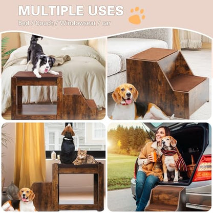 Pet Bunk Bed with Removable Step for Dogs and Cats Particle Board Vintage Double-Layer Design Cushion Indoor Use Cozy Living