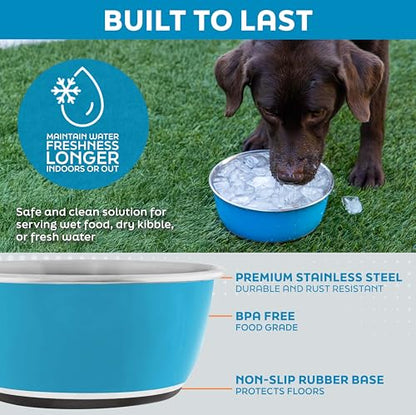 Master Pet Supply Stainless Steel Dog Bowls Set of 2 (16 Oz Each) with Non-Slip Rubber Base - Glacier Blue - Basic Dog Food Bowl Water & Food Bowls for Small Medium Large Dogs & Cats, Metal Dish - color: Glacier Blue, size: 2 Cups (16 oz) 2 Pack