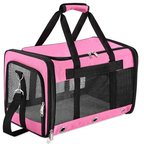 Soft Sided Cat/Dog Carrier,Collapsible Pets Travel Carriers for Pet/Puppy with Shoulder Strap & Removable Mat,Mesh Top Load Small Dogs/Cats Carry Bag Up to 25 Lbs（Pink,L） - size: L Pink