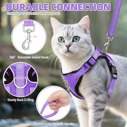 PUPTECK Cat Harness and Leash Set Escape Proof Reflective Cat Walking Harness Adjustable Soft Breathable Mesh Vest for Small Pets, Purple, XS - color: Purple, size: XS (NECK 8.5", CHEST 11"-14")