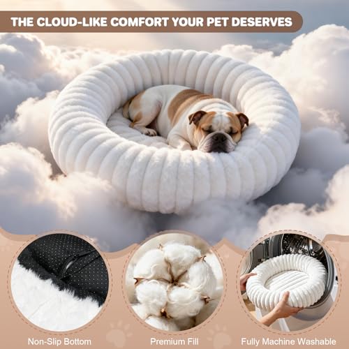 Self Warming Pet Bed, Donut Dog Bed for Small & Medium Dogs, Self-Heating Pet Bed with Non-Slip Bottom, Winter Comfort Dog Beds for Puppies, Washable & Portable Egg Tart Shape (M) - size: 30*30*9 inches