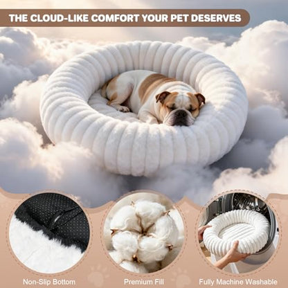 Self Warming Pet Bed, Donut Dog Bed for Small & Medium Dogs, Self-Heating Pet Bed with Non-Slip Bottom, Winter Comfort Dog Beds for Puppies, Washable & Portable Egg Tart Shape (M) - size: 30*30*9 inches