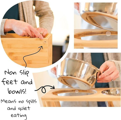 4" Tall Elevated Dog Bowls for Small Dogs, Food and Water Bowl Set by Pawfect Pets (Natural Bamboo) - color: Bamboo