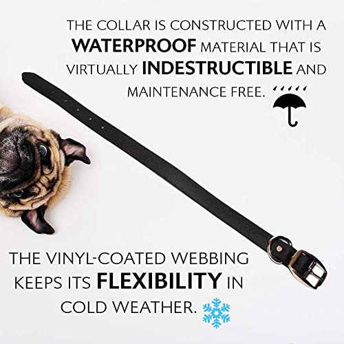 Regal Dog Products Large Black Waterproof Dog Collars with Custom Engraved Name Plate | Vinyl Coated, Anti, Easy to Clean Personalized Biothane Dog Collar - Other Sizes for Small & Medium Dogs - color: Black, size: Large Collar