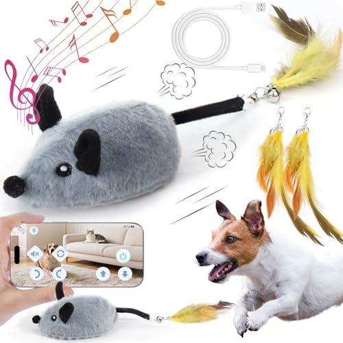 Interactive Dog Toys with Phone App, 2 Modes Remote Control Dog Toy, Dog Mouse Toy with Realistic Sound & Replacement Tails, Automatic Dog Toy for Small Medium Large Dogs, Squeaky Dog Toys Gray - color: Gray App Control