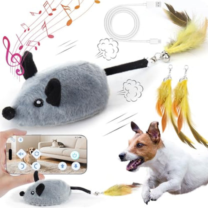 Interactive Dog Toys with Phone App, 2 Modes Remote Control Dog Toy, Dog Mouse Toy with Realistic Sound & Replacement Tails, Automatic Dog Toy for Small Medium Large Dogs, Squeaky Dog Toys Gray - color: Gray App Control