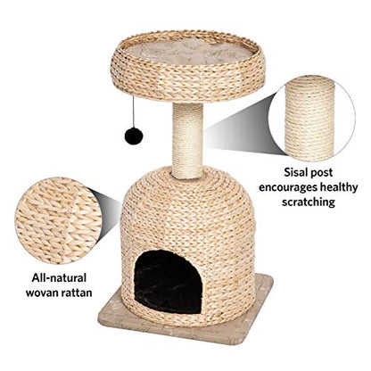 MidWest Homes for Pets Cat Tree |Scout Cat Furniture Cat Activity Tree w/Sisal Wrapped Support Scratching Posts & Dangle Play Balls, Woven Rattan & Script Small Cat Tree - size: Scout Woven Rattan/Script