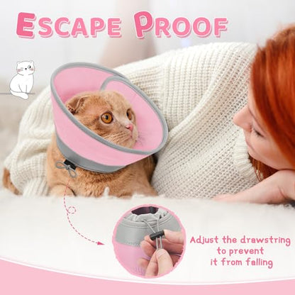 Cat Cone Collar Soft to Stop Licking, Adjustable, Foldable Lightweight Kitten Cones After Surgery Recovery for Cats & Kittens, Cat Cone Alternative, Easy Eating (Solid Pink, M) - color: Solid Pink, size: M