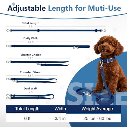 Waterproof Dog Leash, Easy to Clean, Blue PVC Leash with Multifunctional Dual Hooks, Adjustable 3ft-6ft for Walking, Heel Training, Swimming (Navy Blue) - color: Navy Blue