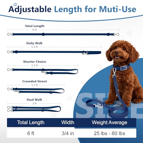 Waterproof Dog Leash, Easy to Clean, Blue PVC Leash with Multifunctional Dual Hooks, Adjustable 3ft-6ft for Walking, Heel Training, Swimming (Navy Blue) - color: Navy Blue