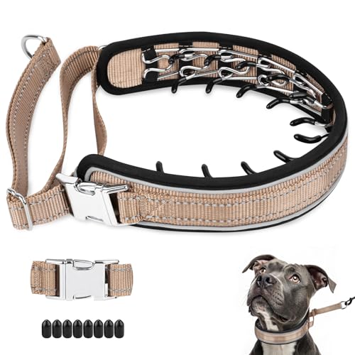 Mayerzon Prong Collar for Large Medium Dogs, Patented Reflective Pinch Collar with Metal Buckle, No Pull Adjustable Hidden Covered Dog Walking Training for Pitbull German Shepherd Doberman (Brown, XL) - color: Brown, size: X-Large: 18''-26''