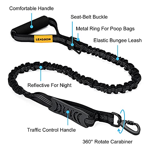 6FT Highly Reflective Heavy Duty Elastic Bungee Medium and Large Dog Leash Shock Absorbing with Comfortable Padded Handle and Traffic Handle Suitable for Training - color: Black