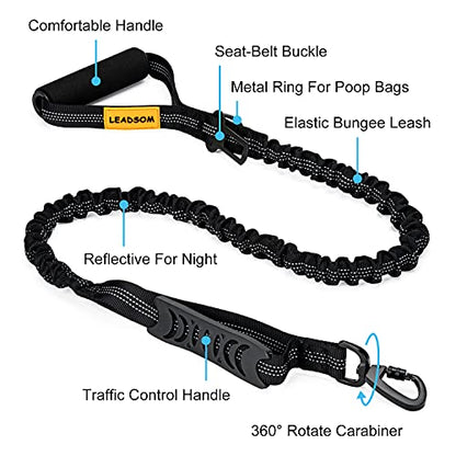 6FT Highly Reflective Heavy Duty Elastic Bungee Medium and Large Dog Leash Shock Absorbing with Comfortable Padded Handle and Traffic Handle Suitable for Training - color: Black