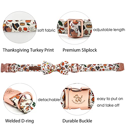 Elegant little tail Dog Collar with Bow - Fall Pet Collar Bow Thanksgiving Turkey Bowtie Girl Boy Pet Collars Soft Adjustable Collars for Small Medium Large Dogs - color: Fall Turkey, size: X-Small (Pack of 1)
