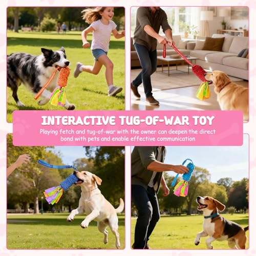 Squeaky Dog Tug Toy, Interactive Tug of War Rope Toys for Small Medium Large Dog, Soft Chenille Chewing Dog Rope Toys for Puppy Training and Play Games - color: Sky blue