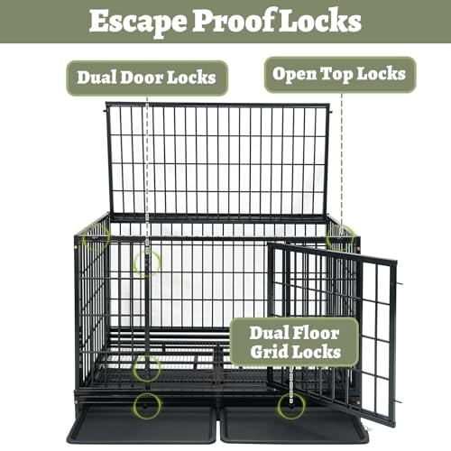 4 Pack Two Tiers 47 Inch Heavy Duty Dog Crate for Large Dogs, Stackable Chew-Proof Drop Cage for Dog with 4 Lockable Wheels, Escape Proof Auto-Lock & Buckle, Double-Access Wide Door Dog Kennel Indoor - size: 47 Inch-8 Pack