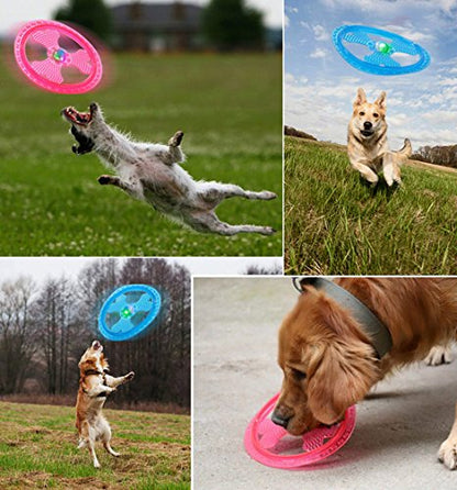 Flying Disc Dog Sport Toy with Flashing LED Lights, Light Up Pet Disk for Ultimate Night Time Play, Blue - color: Blue