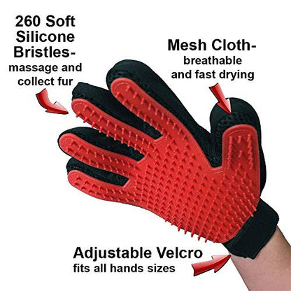 LuckyPet Pet Grooming Glove - Massage and Deshedding Glove for Dogs, Cats and Horses - Great Pet Hair Removal for Long and Short Fur - Right Handed Glove