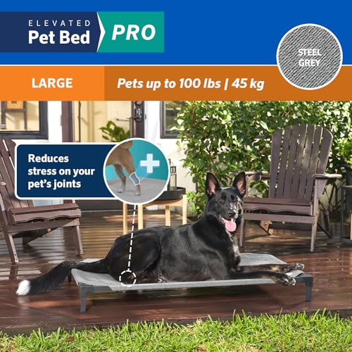 Coolaroo Pro Elevated Dog Bed - Low-Profile Access, Moisture-Resistant Cover, Breathable Fabric & Tool-Free Setup, Steel Gray, Large - color: Steel Grey, size: Large
