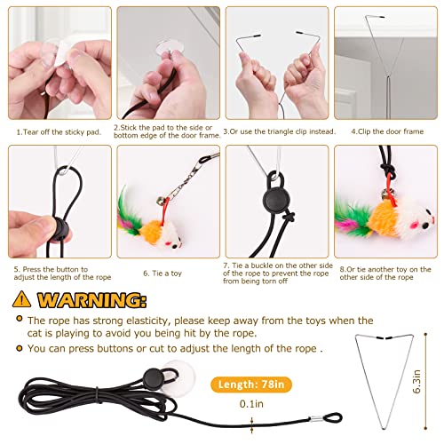 Cat Toys, 2 Pack 3 in 1 Interactive Cat Toy for Indoor Cats with Sticky Super Suction Cup Detachable 10 Pcs Replacements Feathers Balls Mice 2 Wand Hanging Door Kitten Toys - color: 10 Toy Replacement