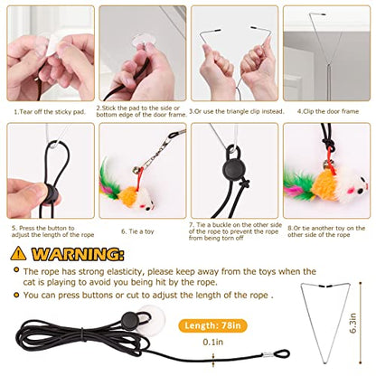 Cat Toys, 2 Pack 3 in 1 Interactive Cat Toy for Indoor Cats with Sticky Super Suction Cup Detachable 10 Pcs Replacements Feathers Balls Mice 2 Wand Hanging Door Kitten Toys - color: 10 Toy Replacement