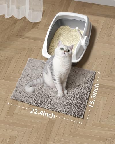 Cat Litter Mat Litter Trapping Mat, 22"x15" Plush Cat Litter Rug Catcher, Easy to Clean, Machine Washable - color: Gray, size: Medium
