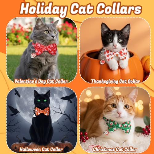 18 Pcs Holiday Cat Collars Breakaway 4th of July Cat Collars with Bowtie Adjustable Kitten Collar with Plastic Buckle for Holiday Pet Cat Costume - color: Bowtie
