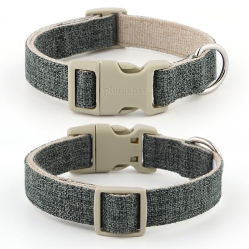 Plutus Pet Cotton Hemp Dog Collar and Leash Set, Adjustable Collar for Small, Medium, and Large Dogs, Heavy Duty and Soft on Skin, Gray, S - color: Grey, size: Small