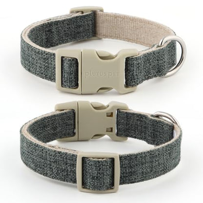 Plutus Pet Cotton Hemp Dog Collar and Leash Set, Adjustable Collar for Small, Medium, and Large Dogs, Heavy Duty and Soft on Skin, Gray, S - color: Grey, size: Small